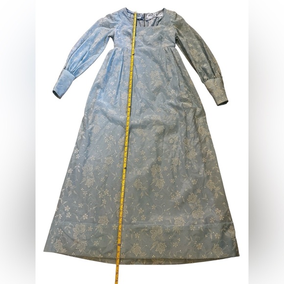 VTG 60s Handmade Blue/White Raised Design Women’s Lantern Sleeve Empire Waist XS - Picture 14 of 14